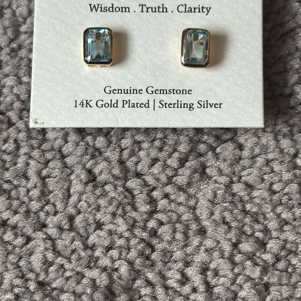 Shivam 14K Gold Plated Sterling Silver Topaz Gemstone Earrings - Picture 3 of 4